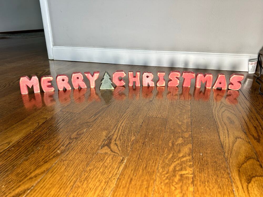 Vintage Wood Merry Christmas Letter Blocks, Hand Painted Standing Letters